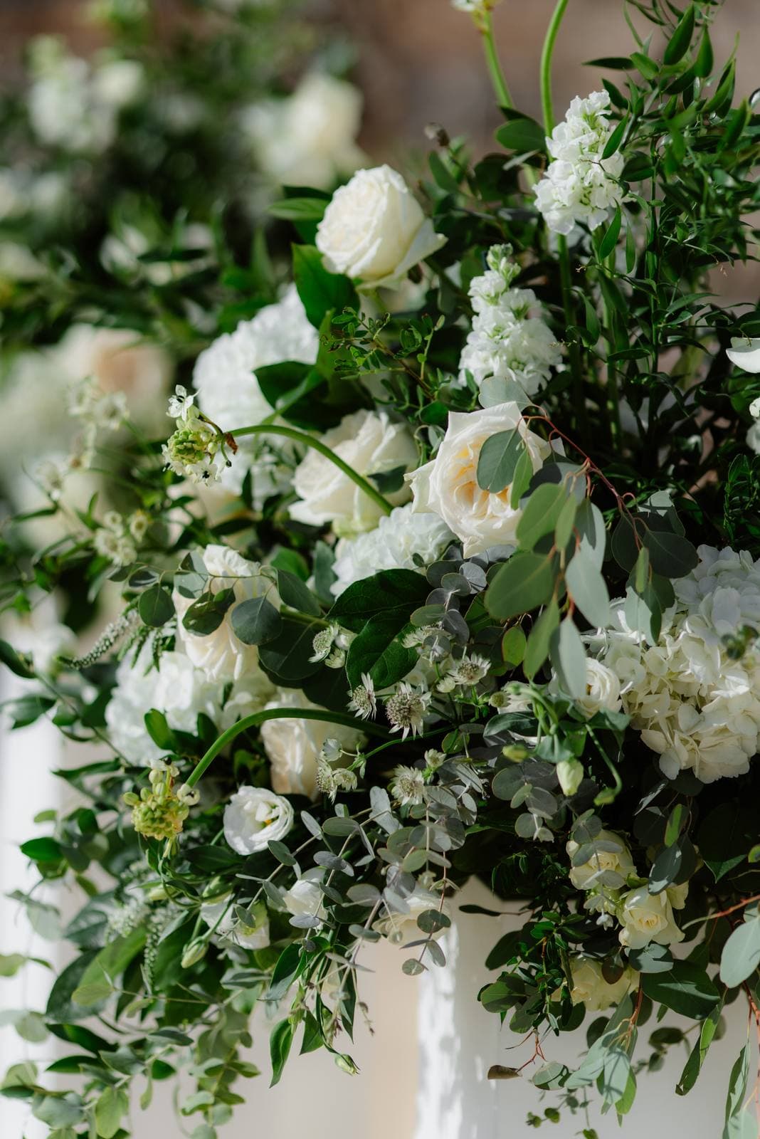 Christos & Eleni, white flowers for the ceremony at Ayia Thalassini