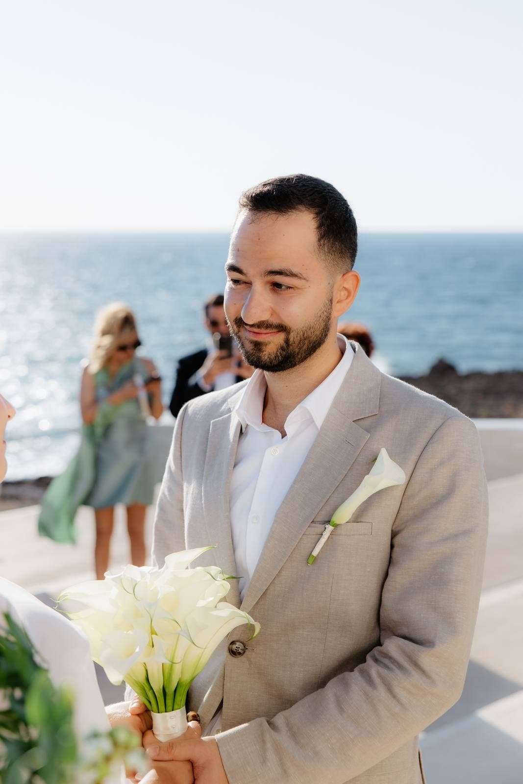 Christos & Eleni, the groom waiting by the sea