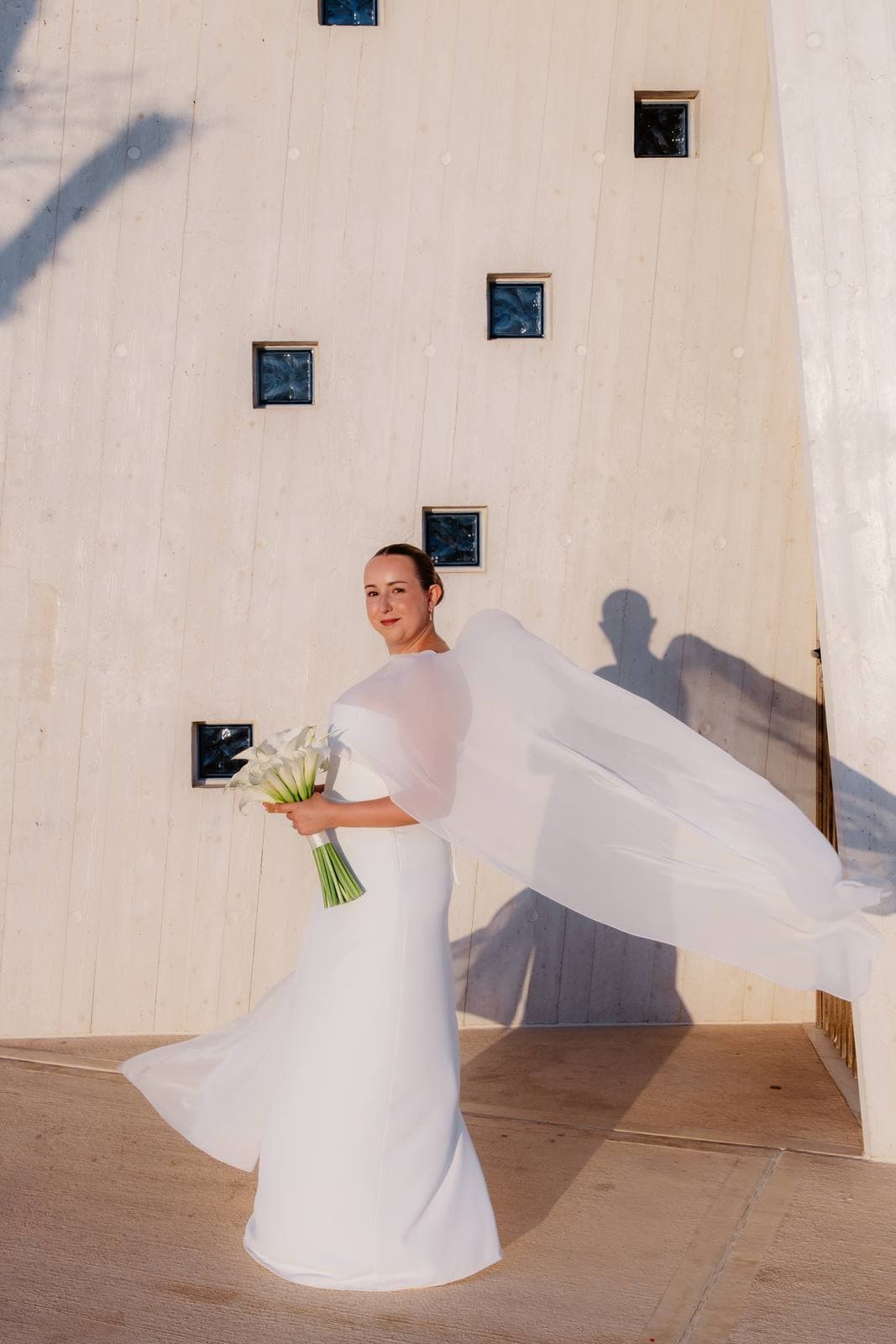 Christos & Eleni, the bride by the chapel in the evening light