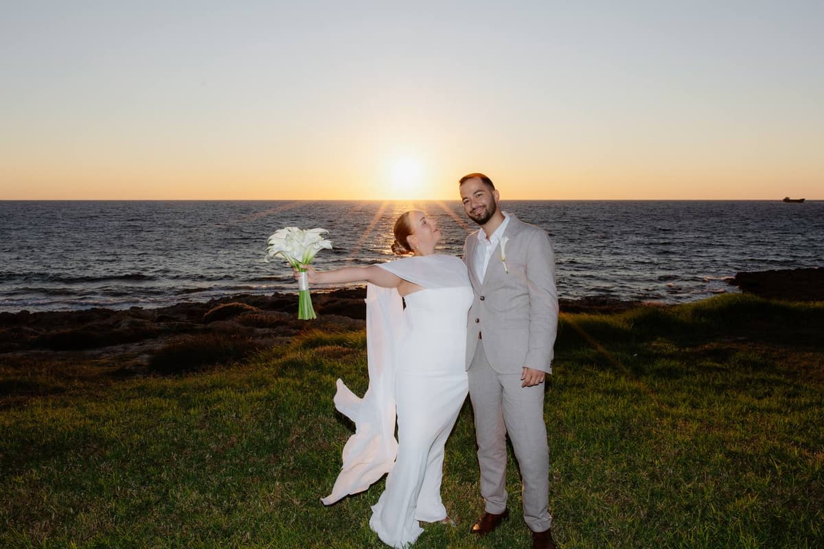 Christos & Eleni, the couple and the sea at golden hour