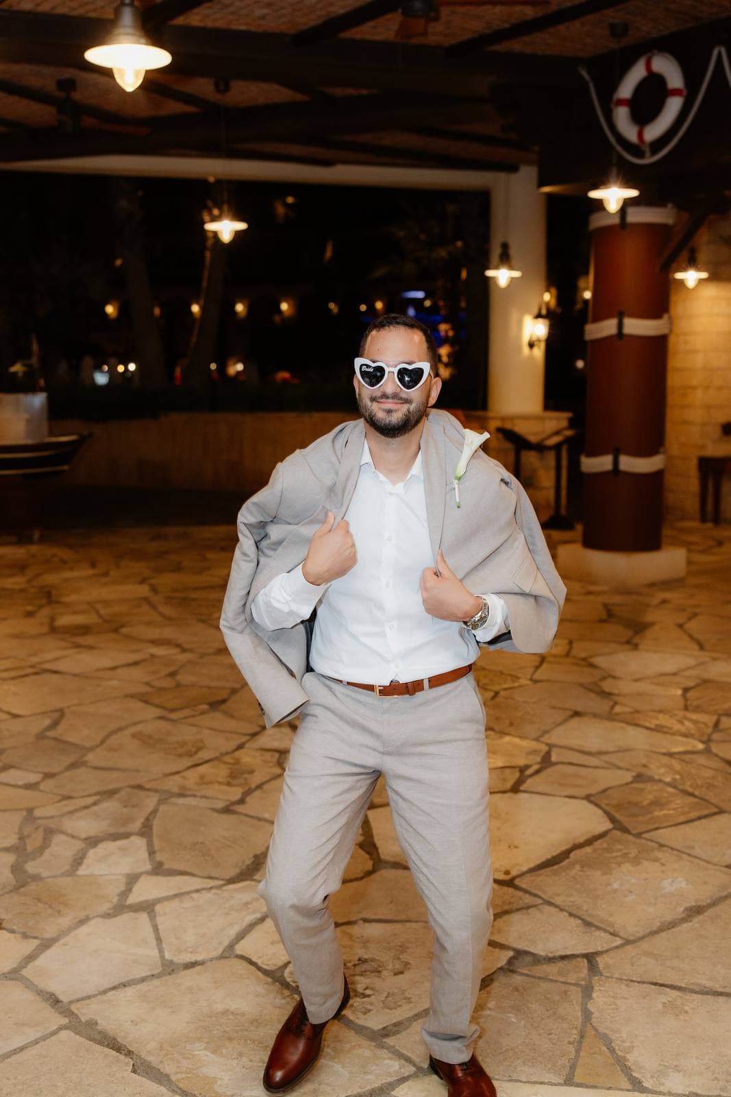 Christos & Eleni, the groom in heart sunglasses