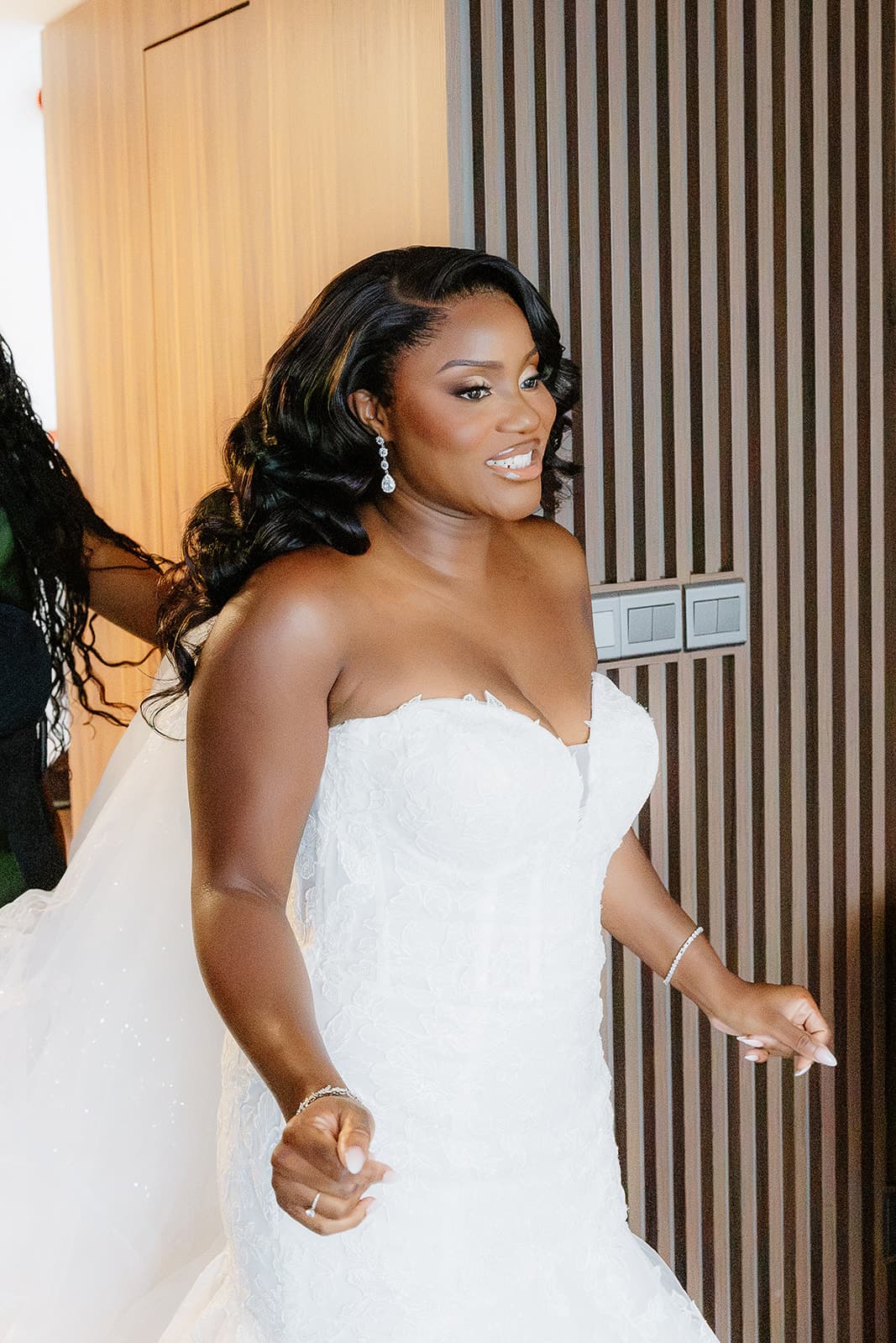 Bride getting ready, in her dress